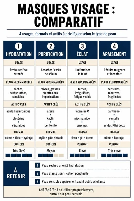 Comparatif des meilleurs masques visage selon le type de peau, les actifs et le besoin