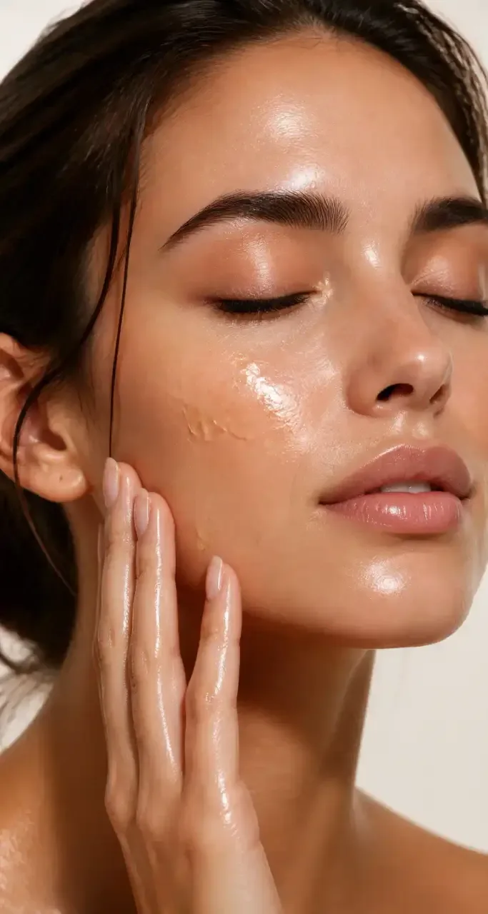 Portrait d'une femme appliquant un sérum sur son visage