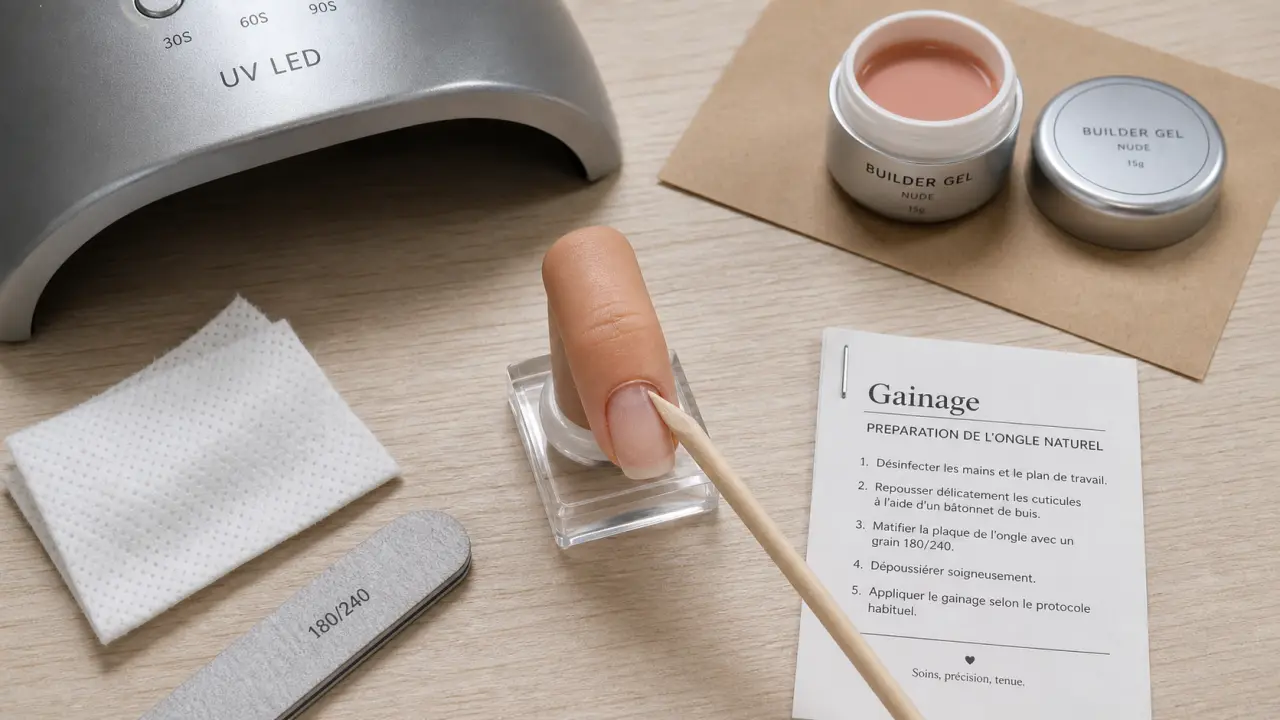C’est quoi un gainage ongle : préparation d’un ongle naturel avant pose UV/LED
