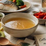 Collagène naturel : aliments riches (bouillon, poisson, kiwi, graines) en cuisine