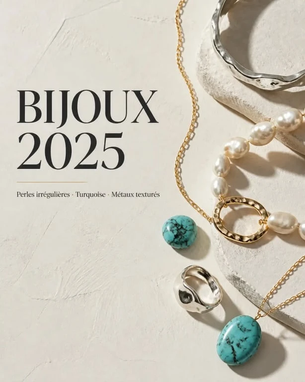 Bijoux tendance 2025 en perles, pierres naturelles et métal martelé