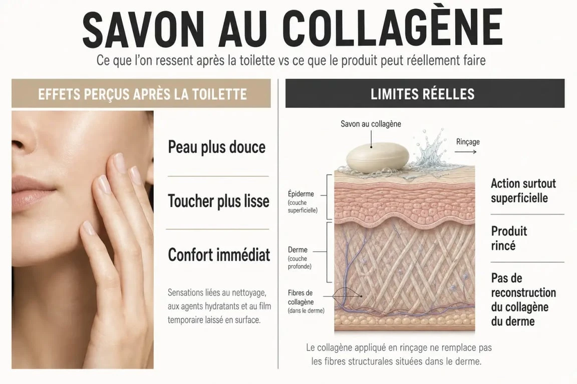 Savon au collagène bienfaits : effets en surface et limites réelles sur la peau