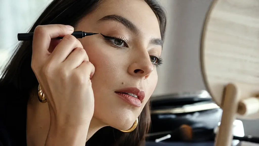 Maquillage Audrey Hepburn : cat-eye court noir pour agrandir le regard