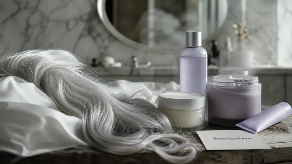 Soin cheveux blancs : neutraliser le jaune et restaurer la fibre en 3 étapes