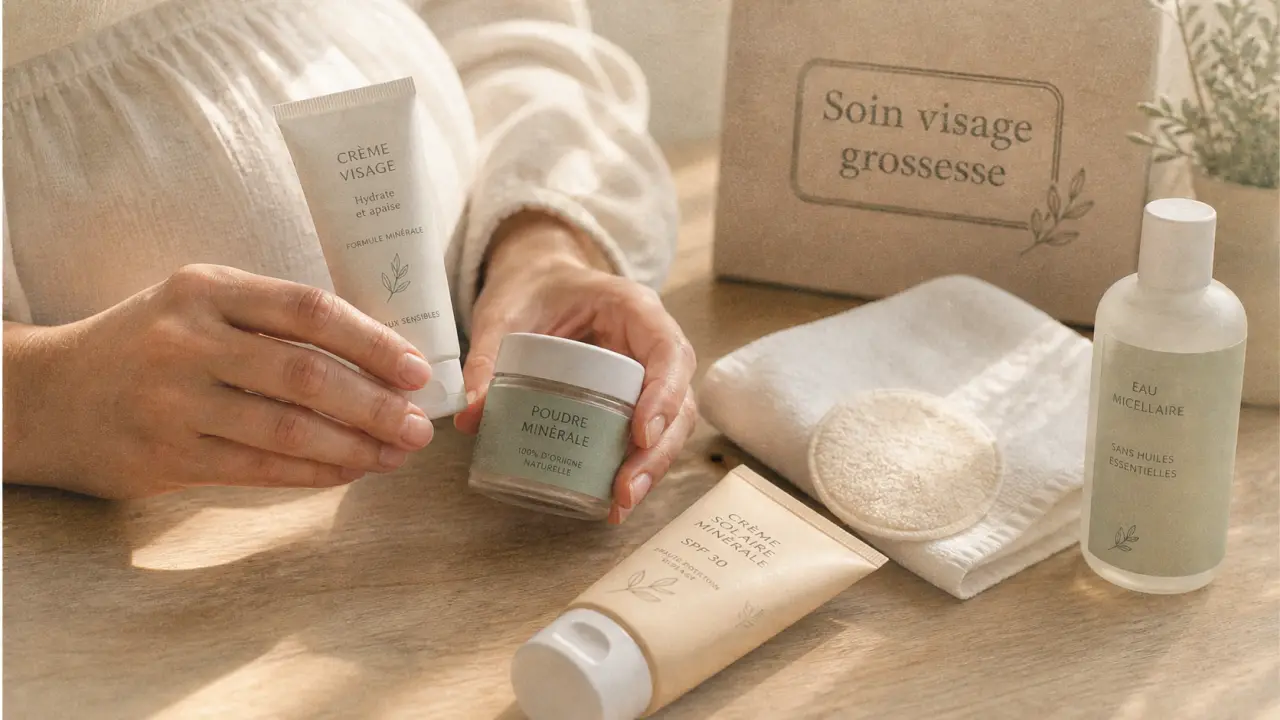 Soin du visage femme enceinte : crème et crème solaire minérale, massage doux