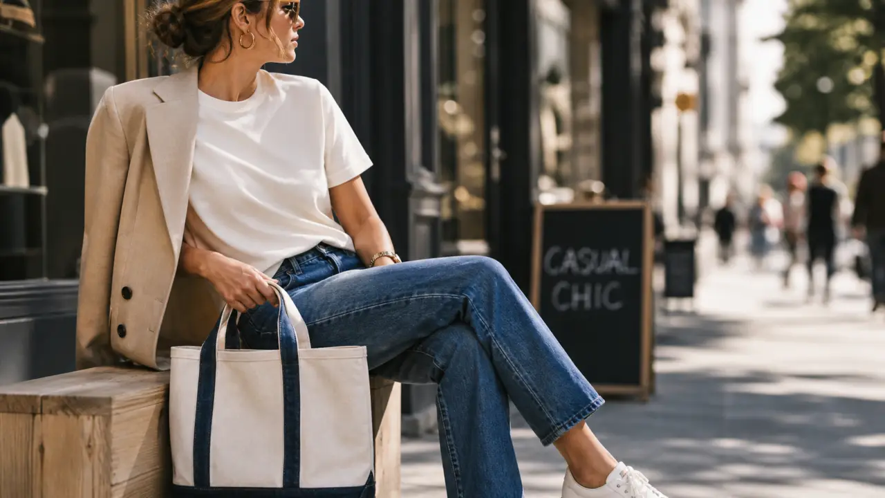 Tenue décontractée femme : casual chic jean t-shirt blazer