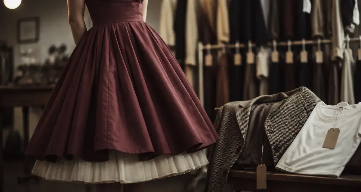Tenue femme vintage : robe années 50 en friperie, silhouette