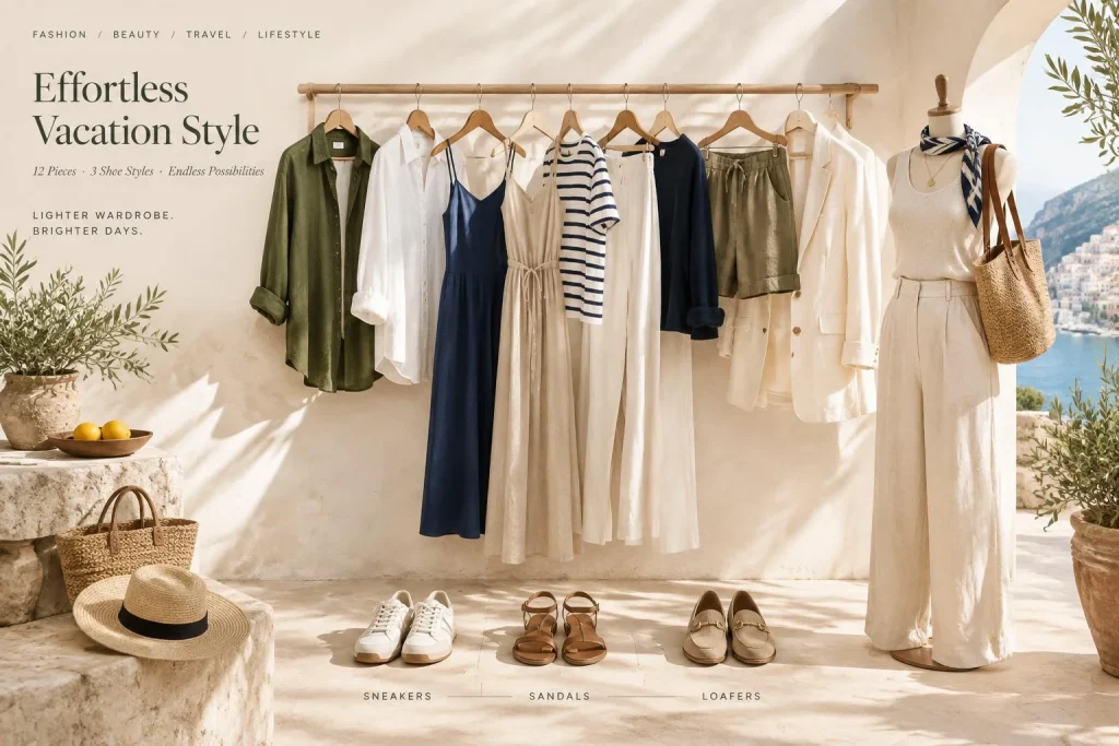Chic décontracté en vacances : 12 pièces, 3 chaussures