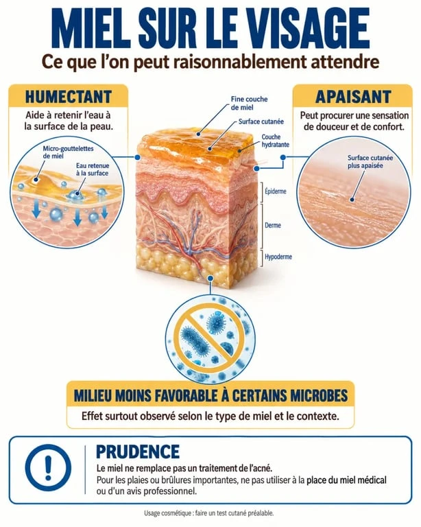 Bienfait du miel sur le visage : effets humectant et apaisant et précautions d'utilisation