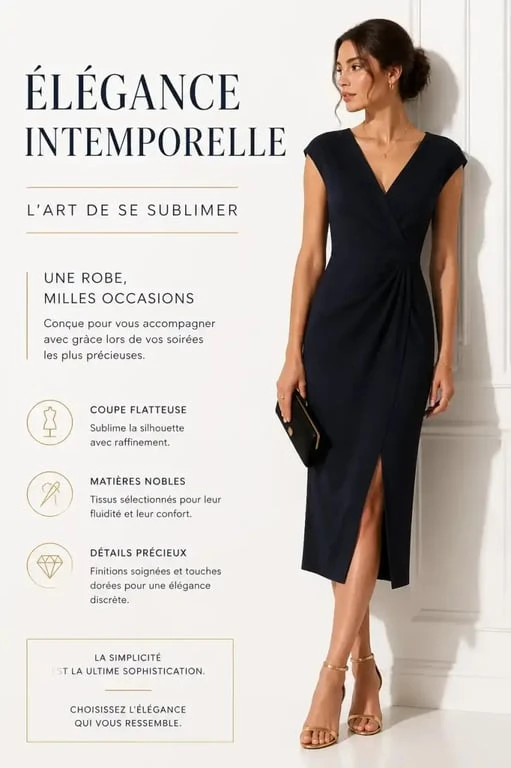 Tenue chic femme pour soirée avec robe midi élégante