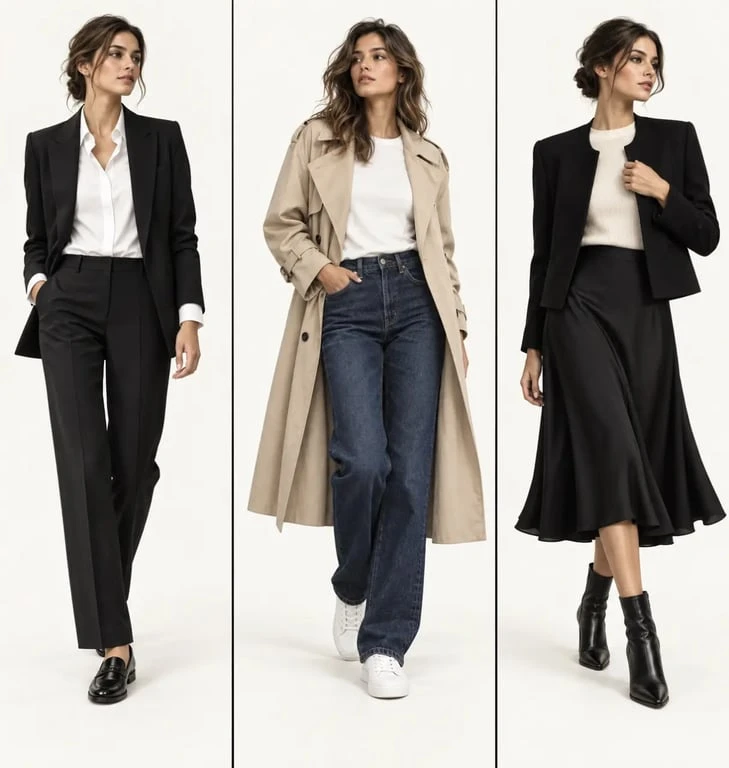 Trois idées de tenues casual chic fashion pour le bureau, le week-end et le dîner