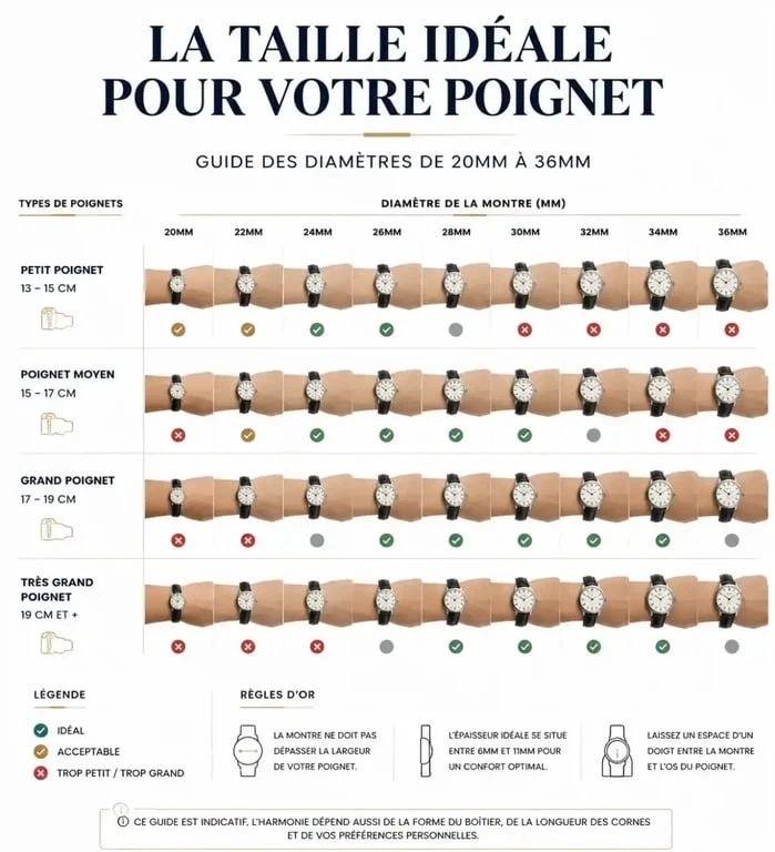 Guide des tailles de montres femme selon la morphologie du poignet