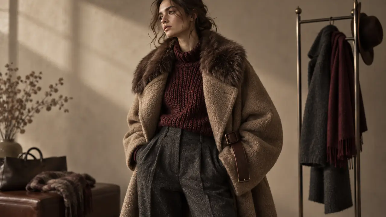 Mode automne-hiver 2025 : manteau cocon oversize, textures laine, cuir et fourrure
