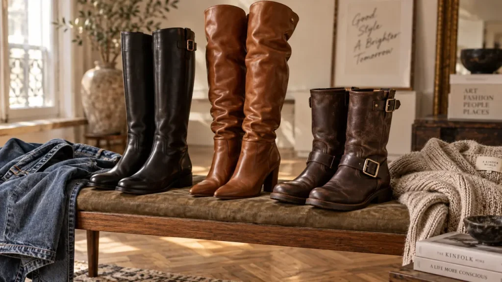 Botte tendance 2026 : cavalière, biker et cuissarde, intérieur cuir noir cognac