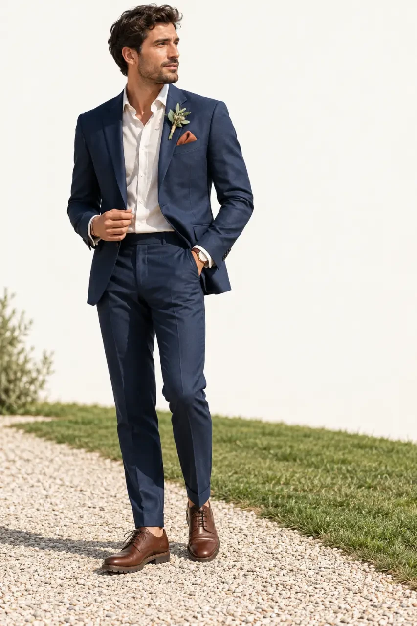 Accessoires et chaussures assortis à une tenue de témoin de mariage en extérieur