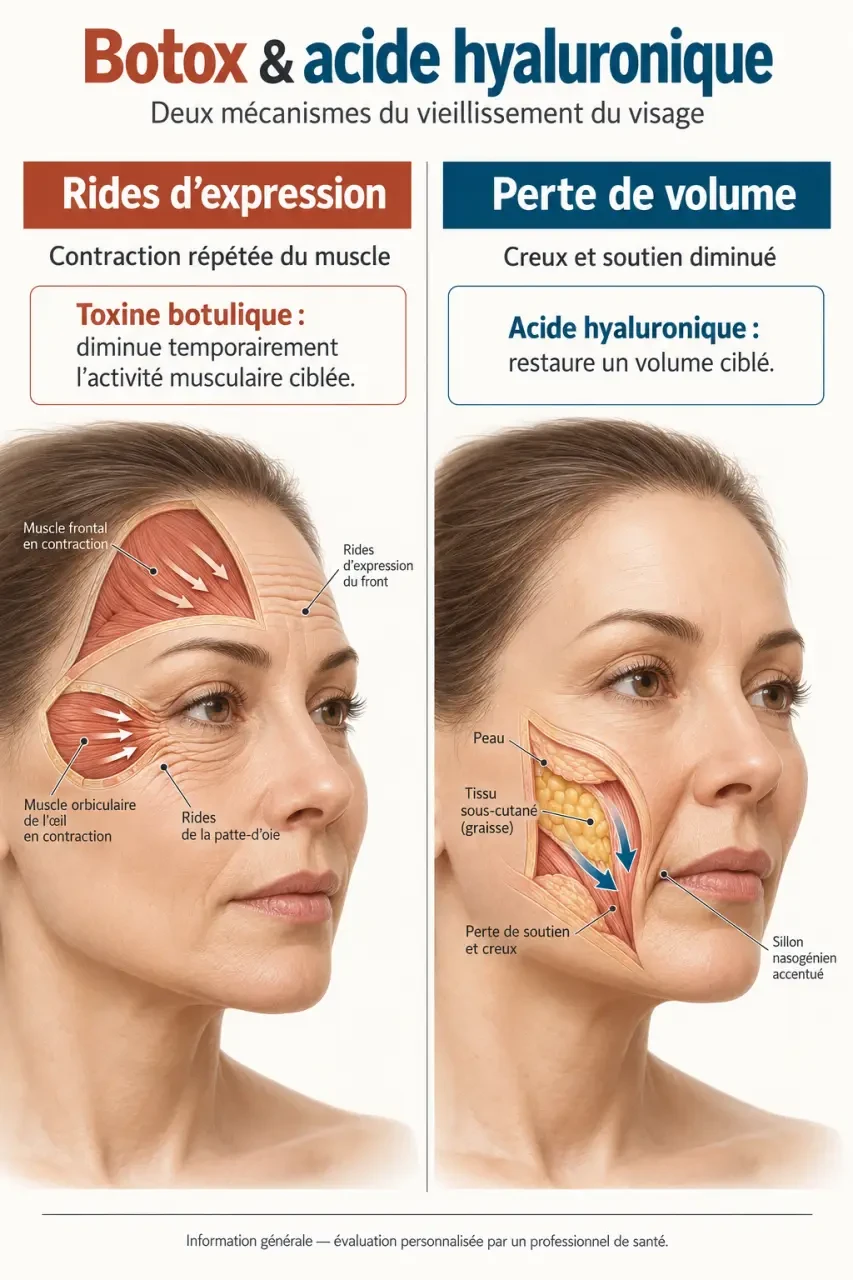 Botox acide hyaluronique : comparaison entre rides d'expression et perte de volume