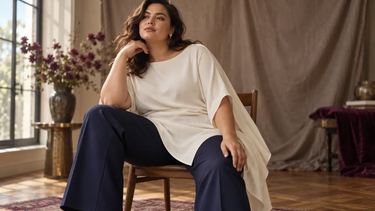 Ensemble pantalon tunique pour mariage grande taille ivoire, tenue élégante et confortable